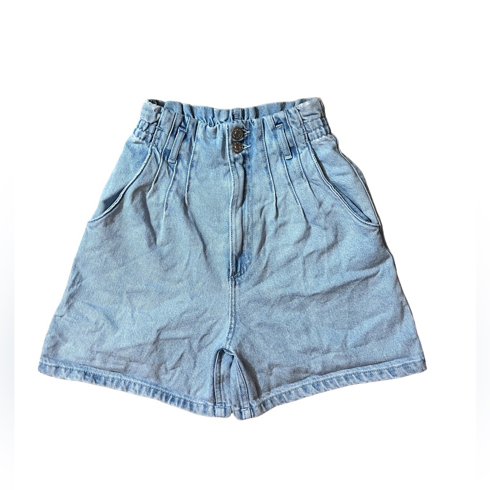 Zara Paper Bag high waist denim shorts Light Blue Jean shorts size 2